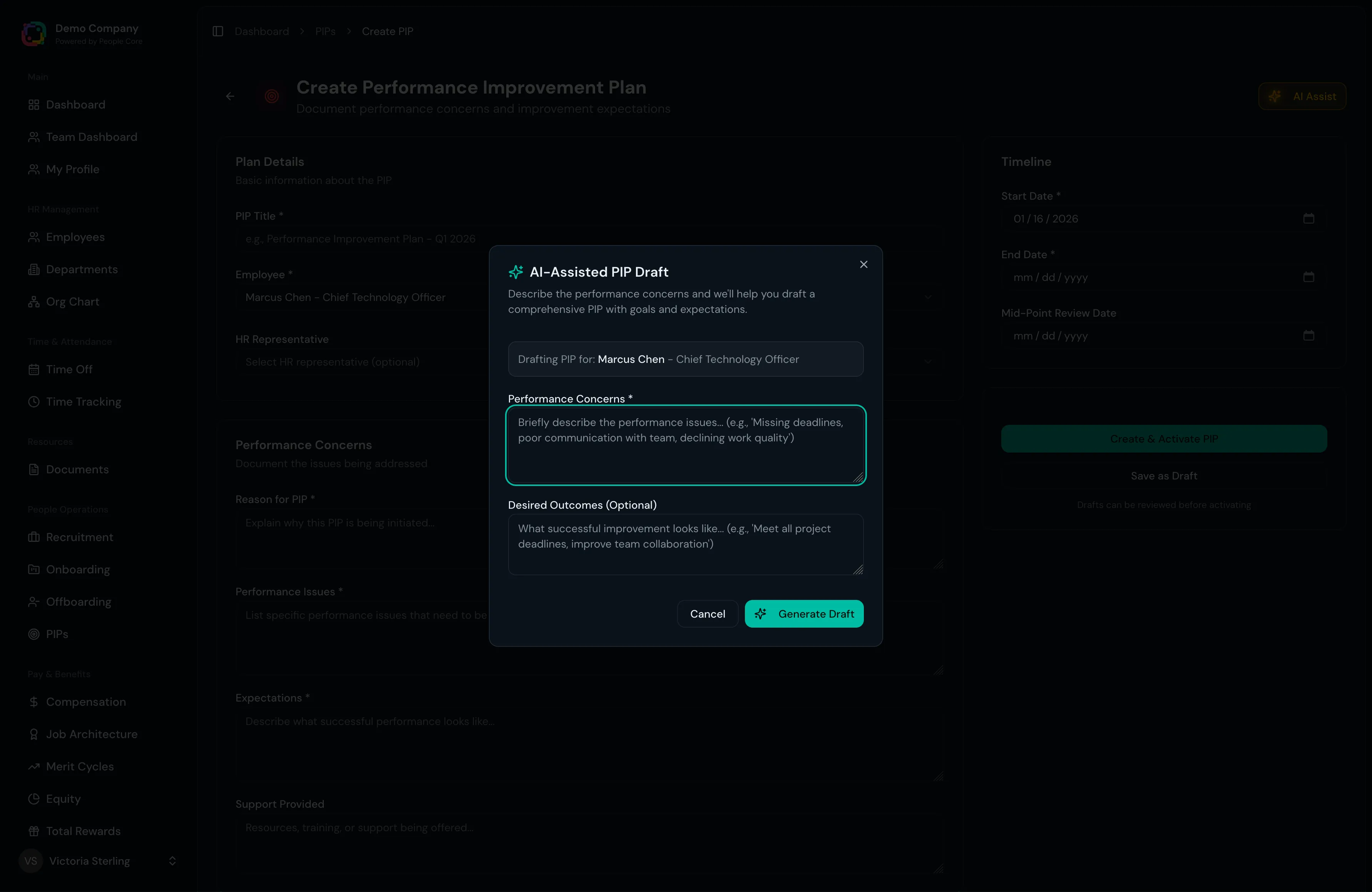 Performance management screenshot